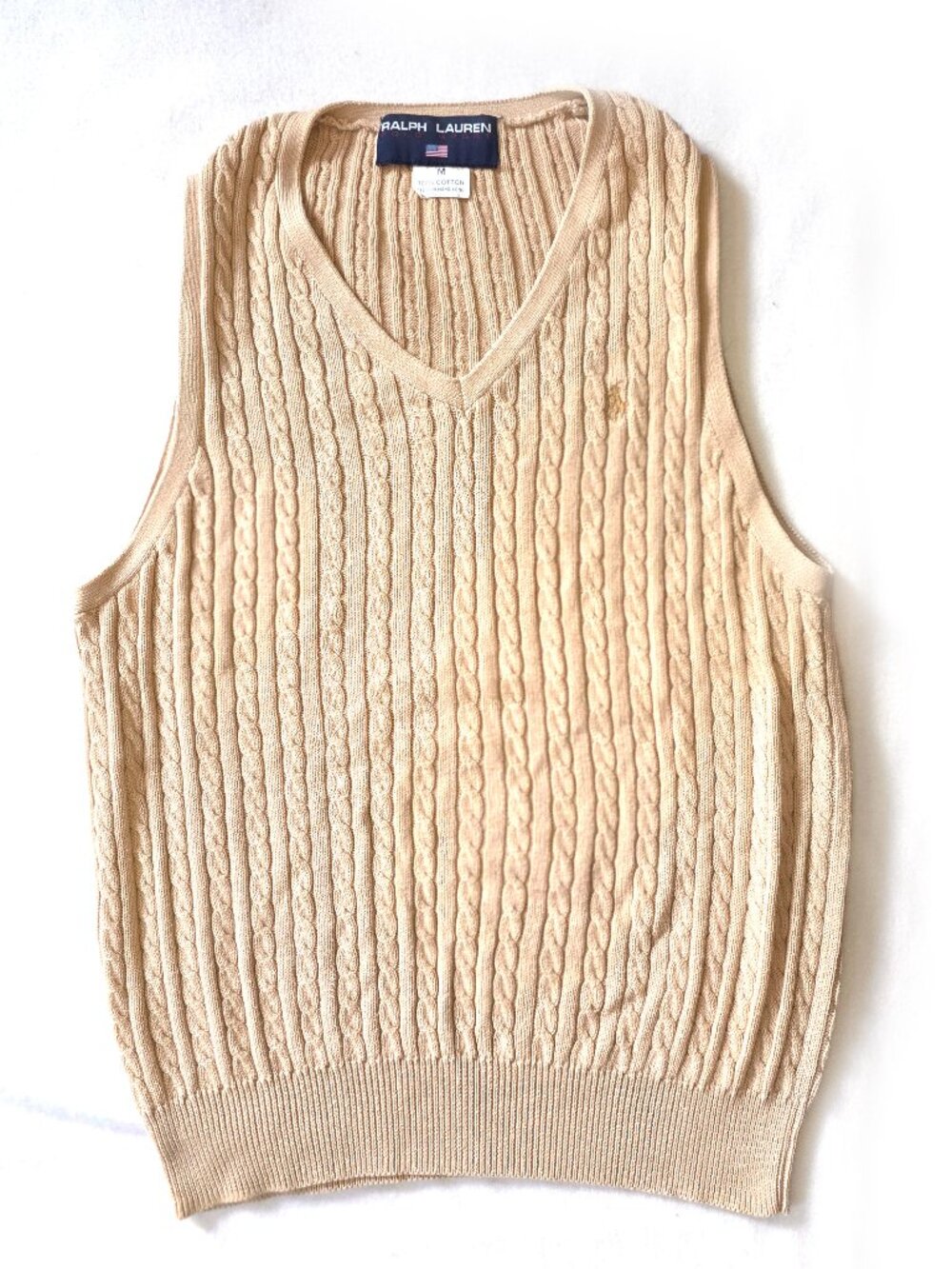Polo Ralph Lauren Camel Cable Knit Sweater Vest Brown Horse